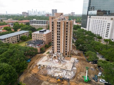 The old Sid Richardson College building in process of being demolished